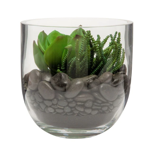 8" GLASS BOWL MIXED SUCCULENTS